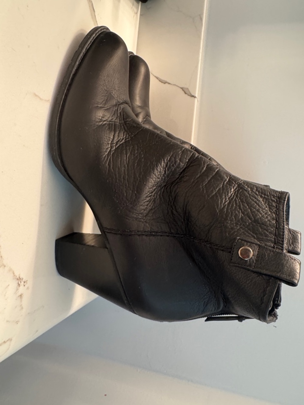 Stuart Weitzman Black Leather Ankle Booties with Block Heel